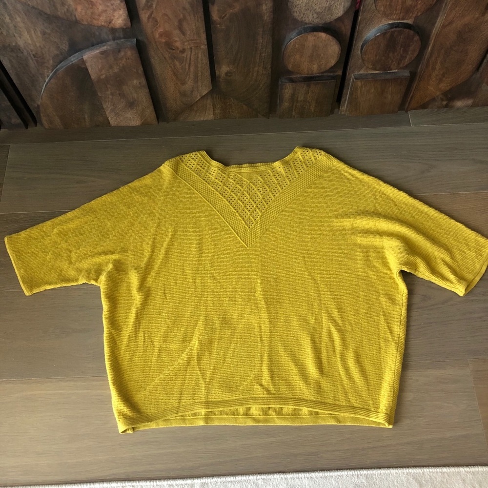 NEW short sleeve knit scoop neck mustard yellow sweater casual cute lounge